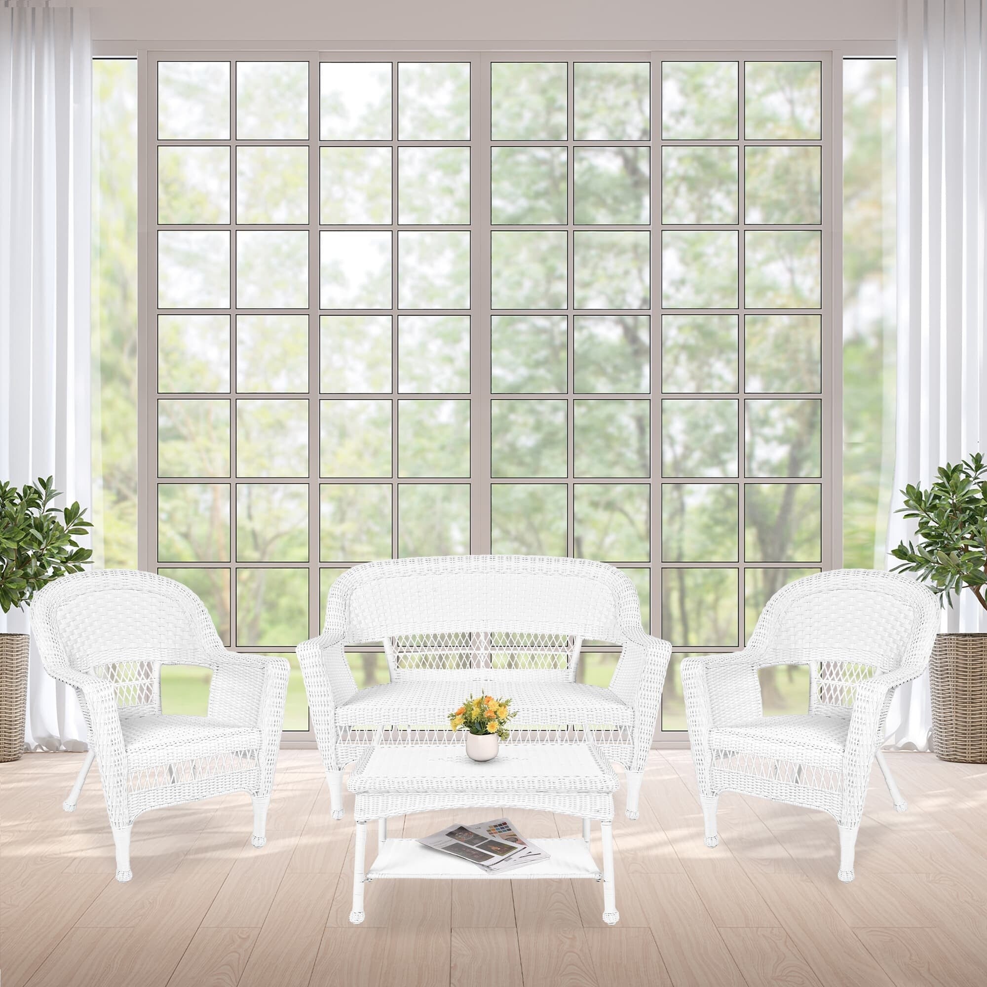 Ensemble de conversation 4 pièces en osier pour patio