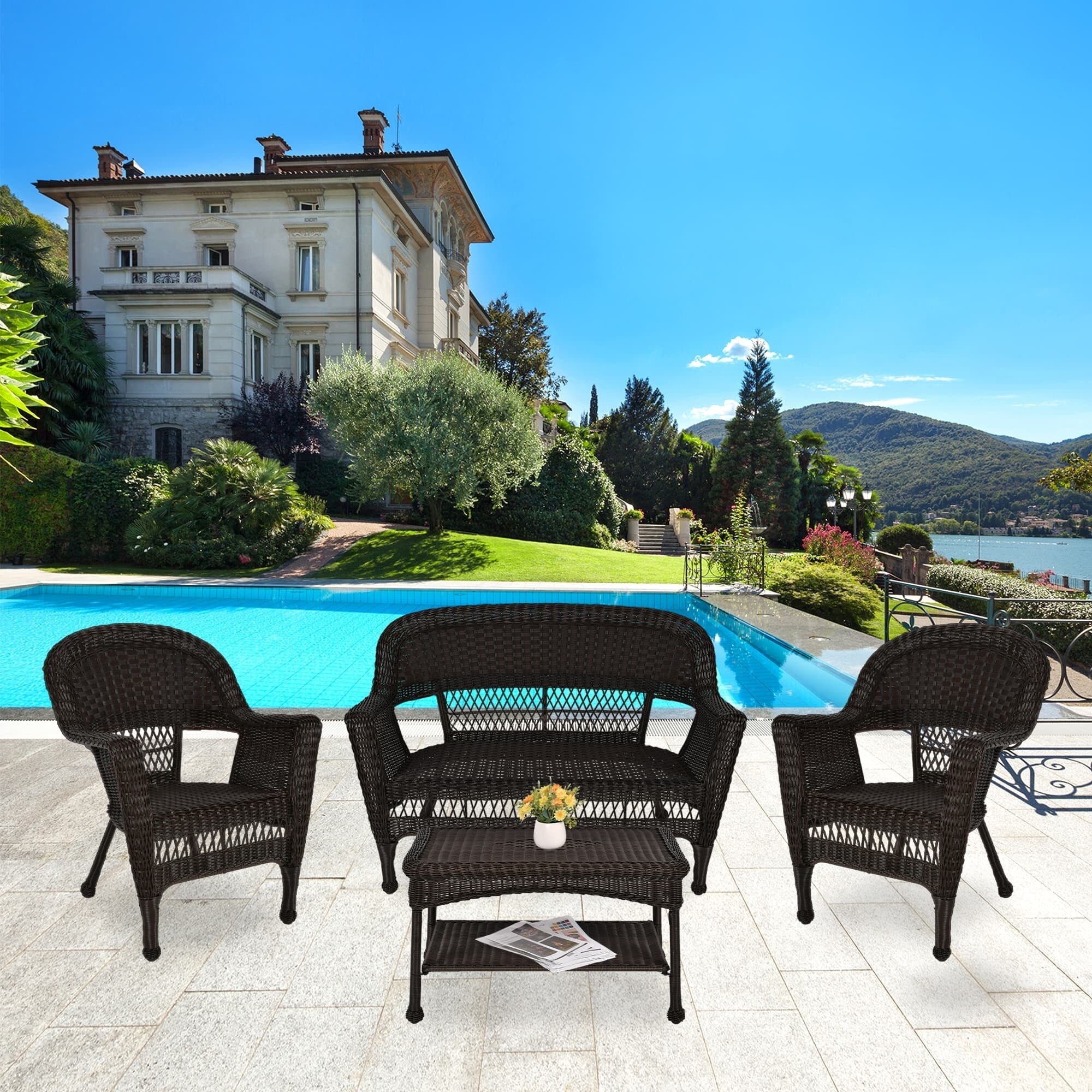 Ensemble de conversation 4 pièces en osier pour patio