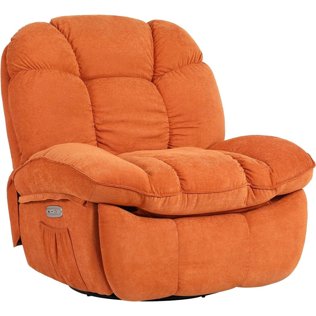 Fauteuil inclinable pivotant électrique XINMICS, fauteuil massant à bascule avec fonction chauffante, ports USB et USB-C et poche latérale