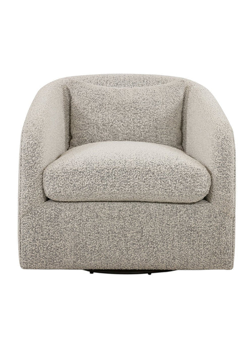Fauteuil pivotant Abby avec revêtement moelleux et coussin inclus pour un confort optimal dans votre salon.