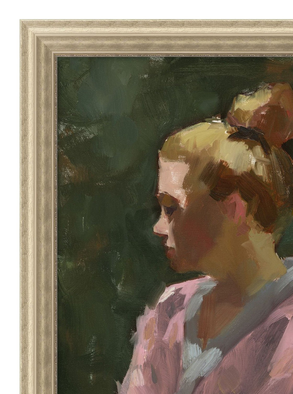 Dame au jardin 1 - Reproduction d'art - Portrait doux et pictural pour la décoration intérieure - Impression d'art encadrée de haute qualité et personnalisable