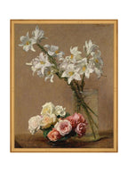 Tableau floral de lys aux couleurs vives, composition dynamique, impression de haute qualité.