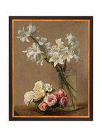 Tableau floral de lys aux couleurs vives, composition dynamique, impression de haute qualité.