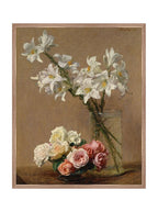 Tableau floral de lys aux couleurs vives, composition dynamique, impression de haute qualité.