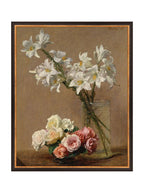Tableau floral de lys aux couleurs vives, composition dynamique, impression de haute qualité.