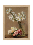 Tableau floral de lys aux couleurs vives, composition dynamique, impression de haute qualité.