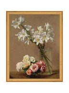 Tableau floral de lys aux couleurs vives, composition dynamique, impression de haute qualité.