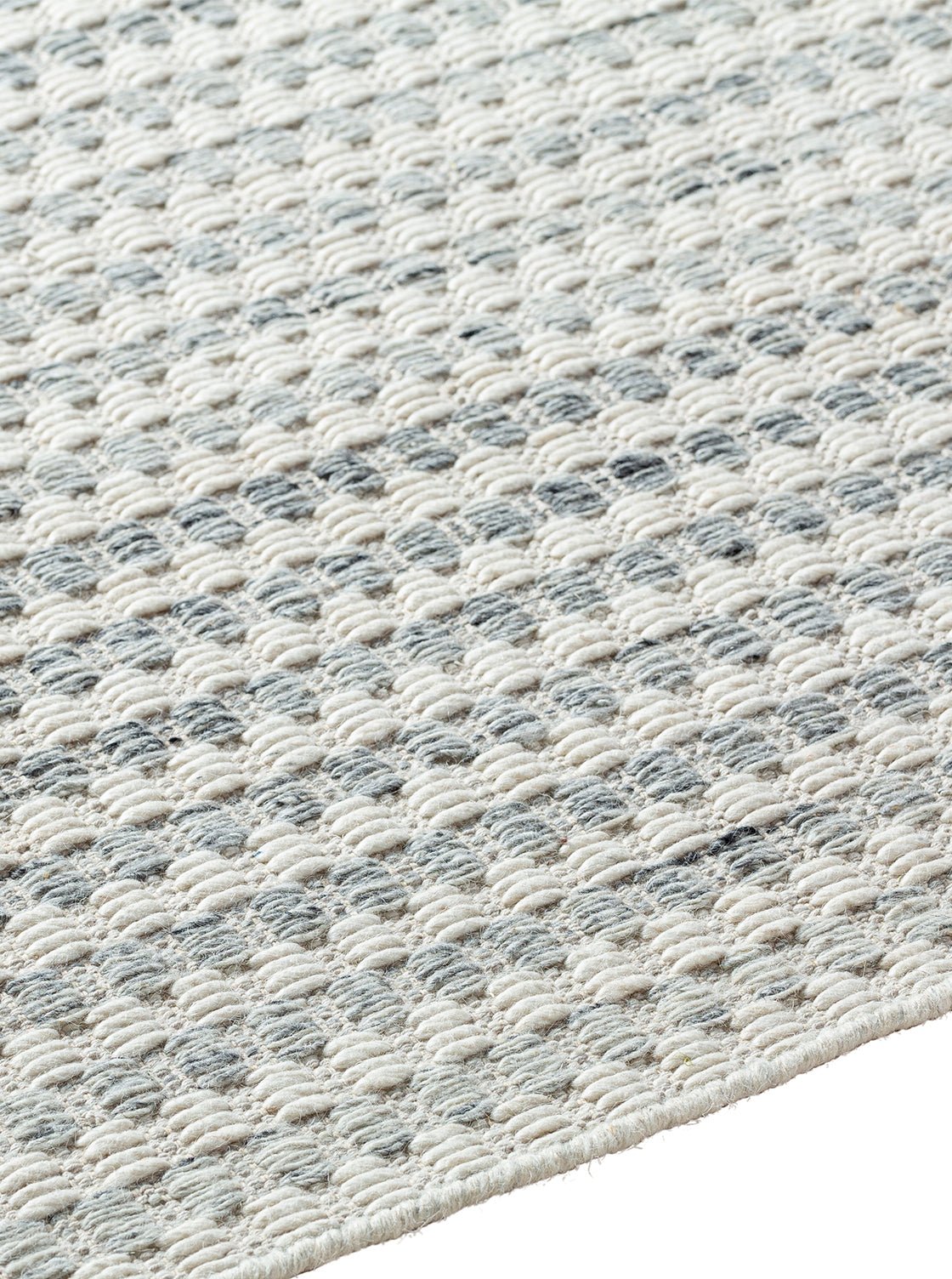 Échantillon de tapis Livia en laine, motif à rayures biologiques bleues et blanches, tissé à la main, 100 % laine