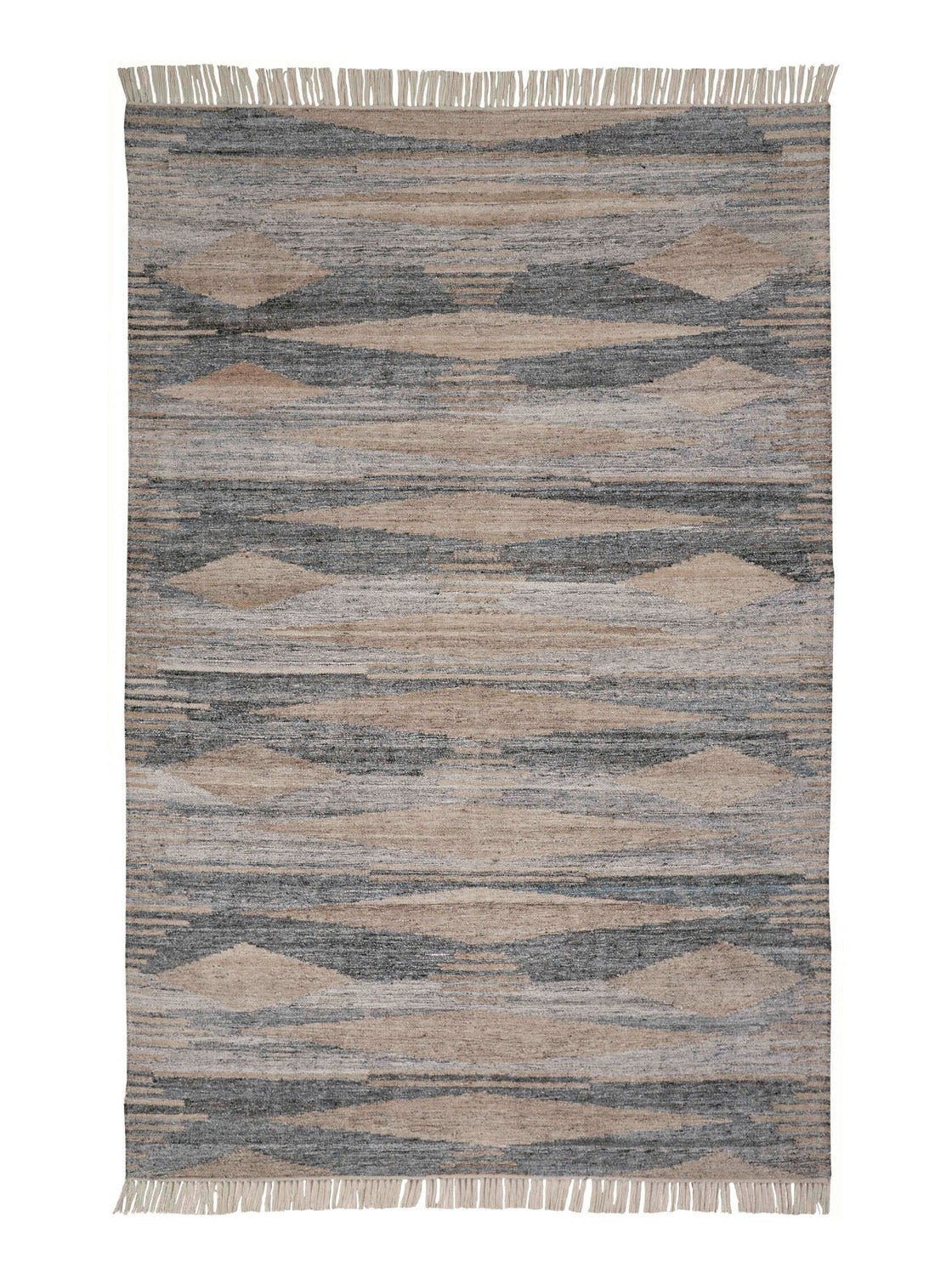 Échantillon de tapis Lyon tissé à la main, 100 % PET issu de bouteilles recyclées, gris encre, beige, motif géométrique