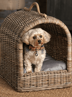 Lit pour animaux de compagnie avec auvent en rotin