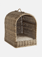 Lit pour animaux de compagnie avec auvent en rotin