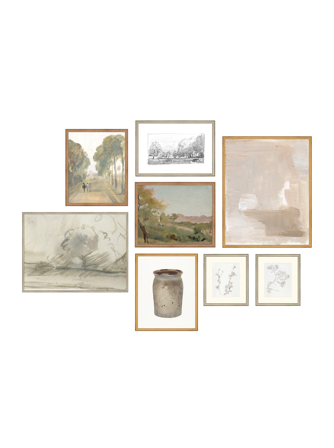 Ensemble de 8 tableaux aux tons neutres et doux
